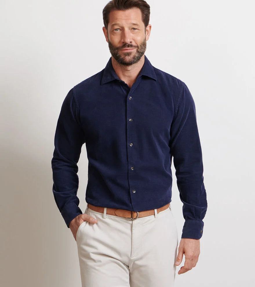 Peter Millar Aspen Cotton Corduroy Sport Shirt in Navy