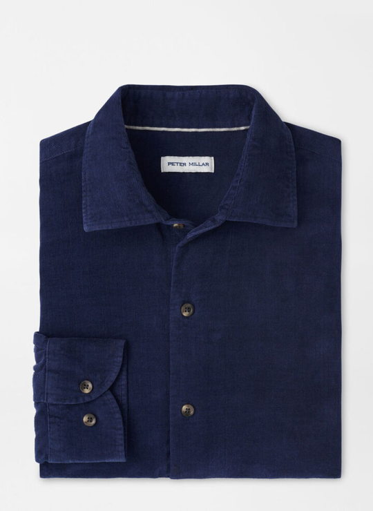 Peter Millar Aspen Cotton Corduroy Sport Shirt in Navy