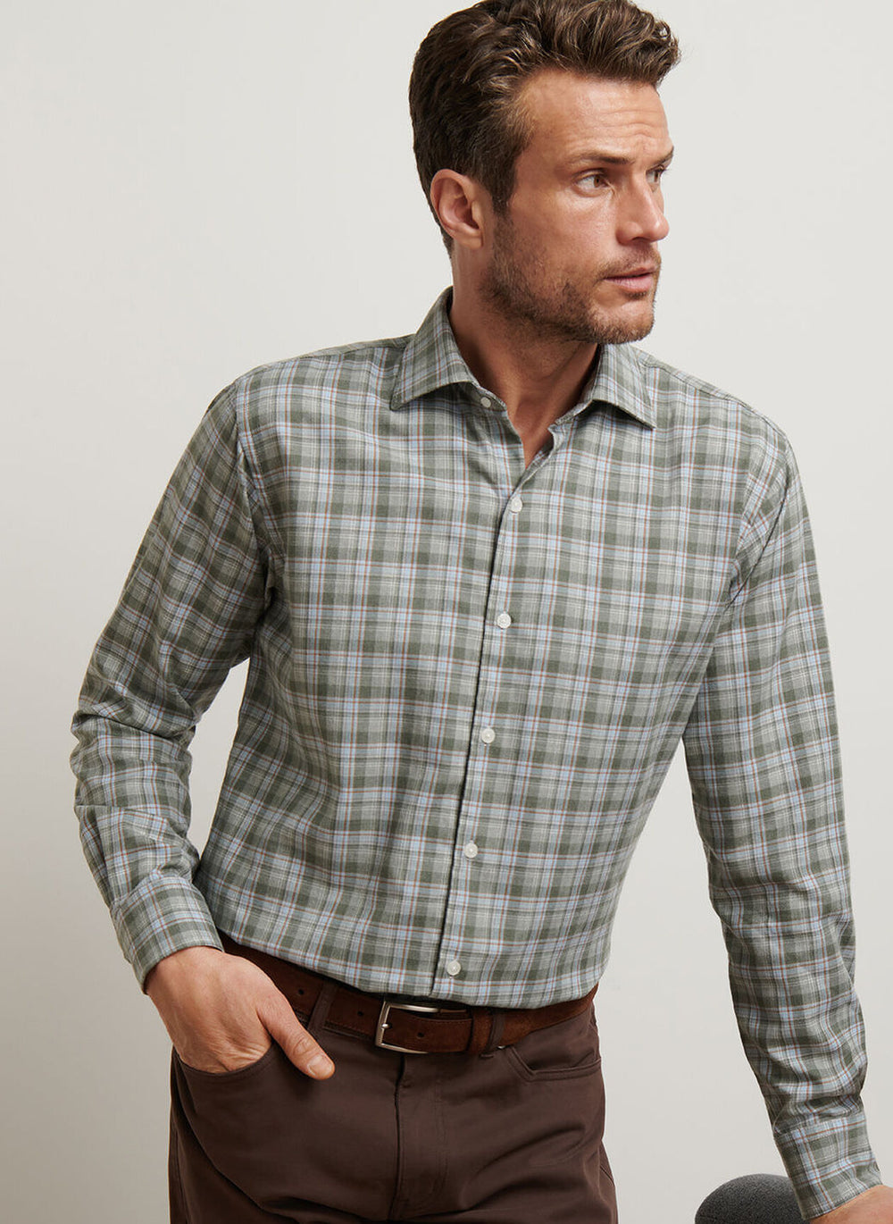 Peter Millar Whitecap Performance Flannel Sport Shirt In Basil