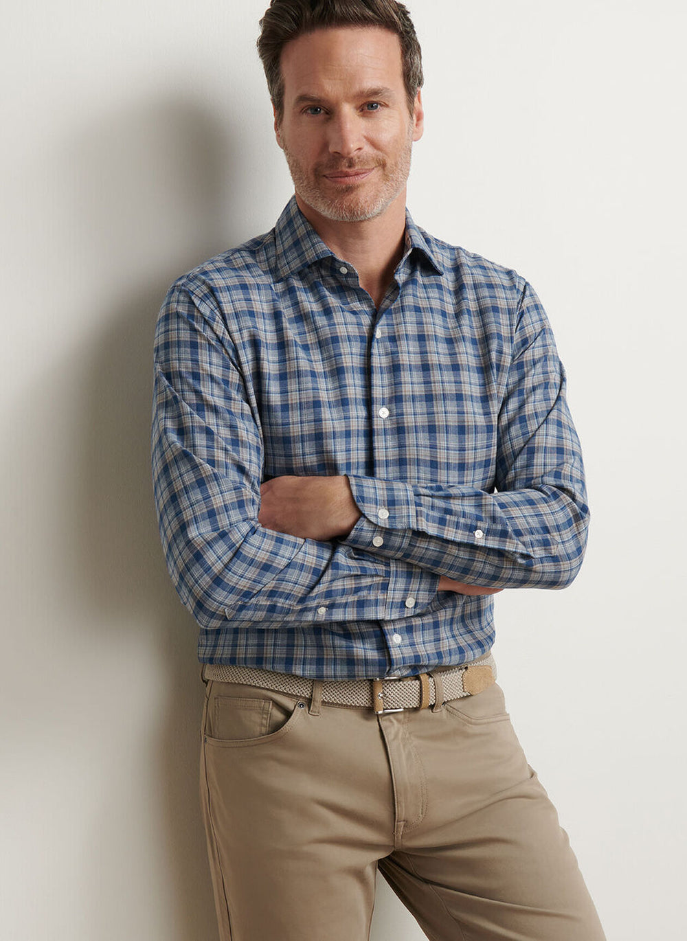Peter Millar Whitecap Performance Flannel Sport Shirt In Blue Haze