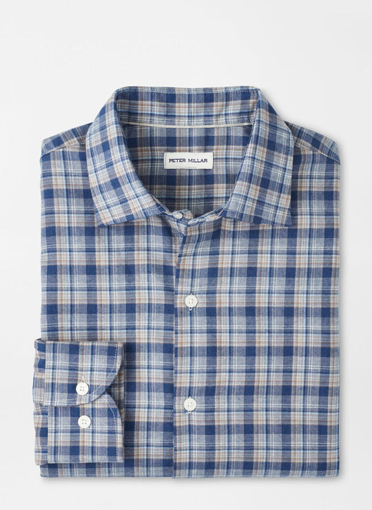 Peter Millar Whitecap Performance Flannel Sport Shirt In Blue Haze