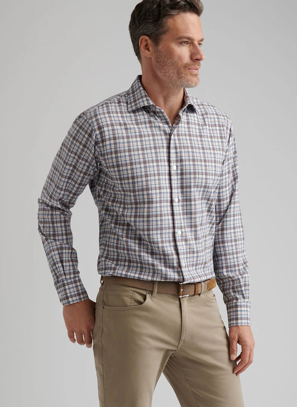 Peter Millar Waynesville Performance Flannel Sport Shirt In Winter Ivory