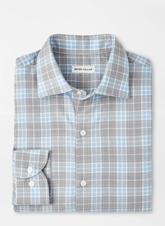 Peter Millar Big Bear Performance Flannel Sport Shirt In Gale Grey