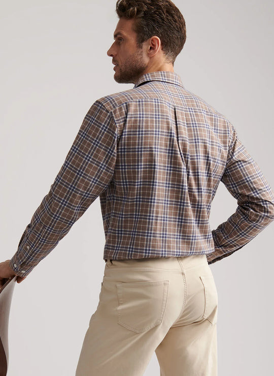 Peter Millar Big Bear Performance Flannel Sport Shirt In Poplar Brown