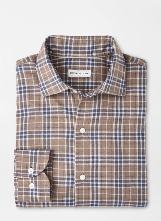 Peter Millar Big Bear Performance Flannel Sport Shirt In Poplar Brown