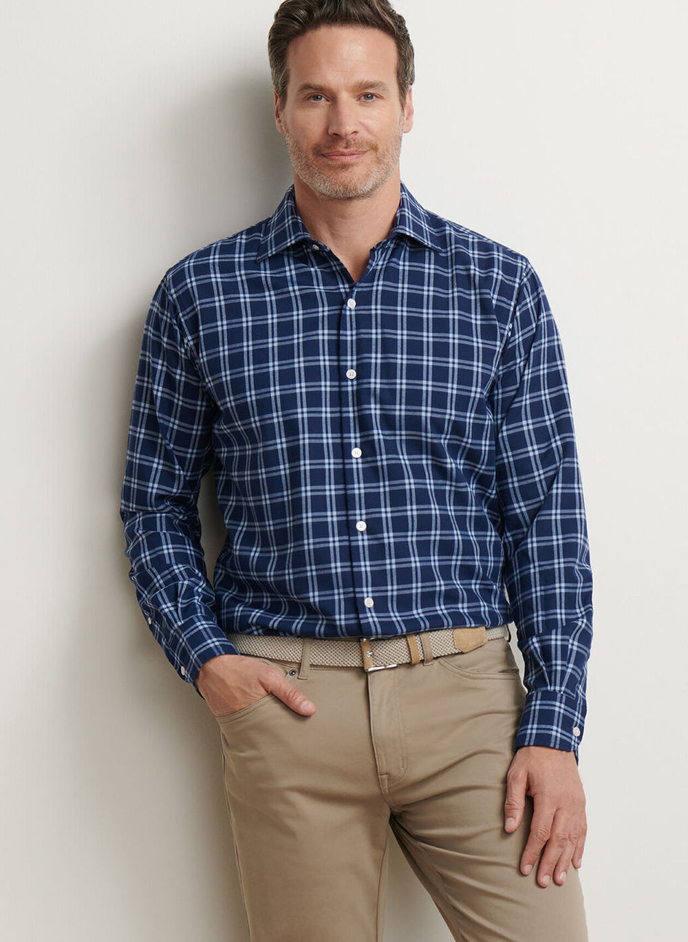 Peter Millar Mystic Performance Flannel Sport Shirt In Navy