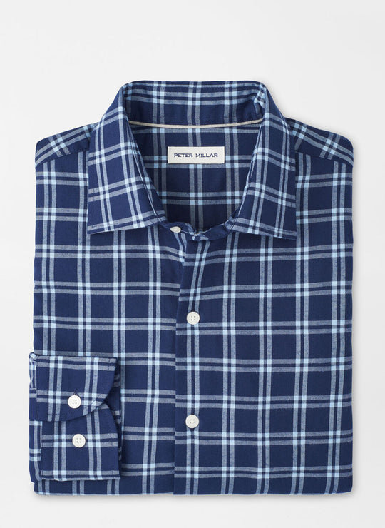 Peter Millar Mystic Performance Flannel Sport Shirt In Navy