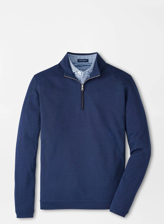 Peter Millar Albatross Cotton-Blend Piqué Quarter-Zip In Navy