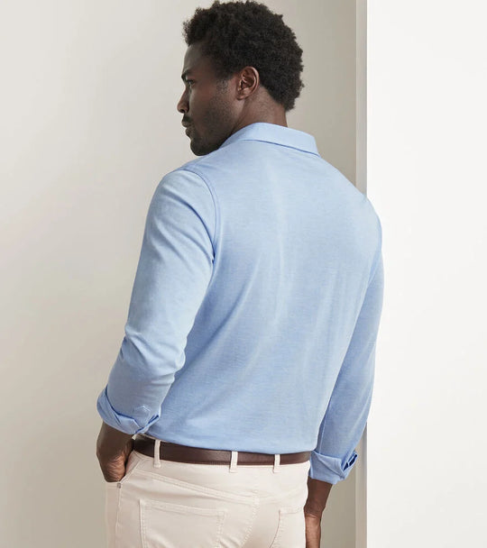 Peter Millar Amble Long-Sleeve Cotton Cashmere Polo In Blue Frost