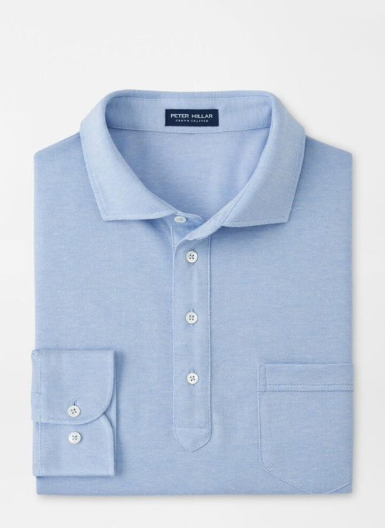 Peter Millar Amble Long-Sleeve Cotton Cashmere Polo In Blue Frost