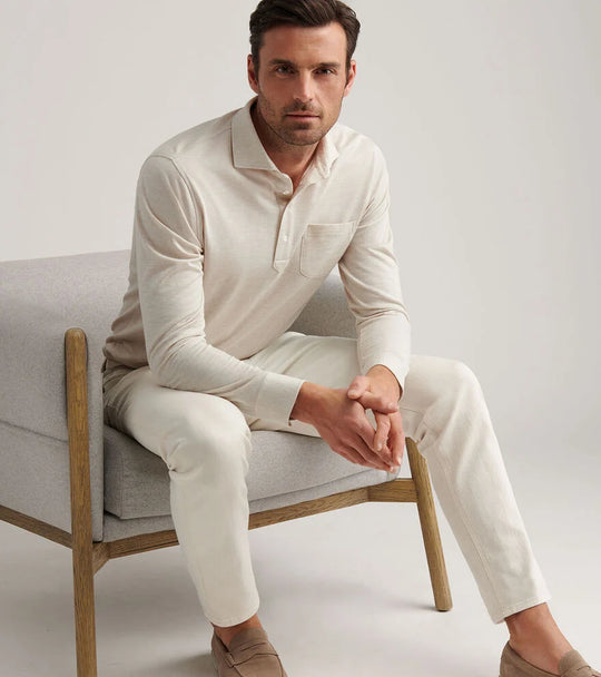 Peter Millar Amble Long-Sleeve Cotton Cashmere Polo In Barley