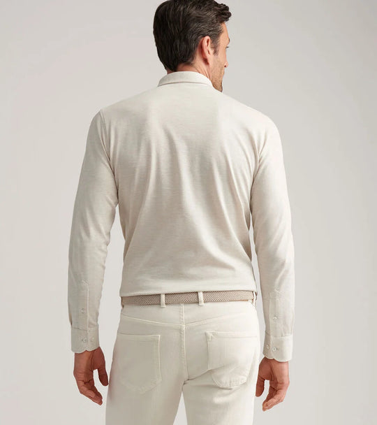 Peter Millar Amble Long-Sleeve Cotton Cashmere Polo In Barley