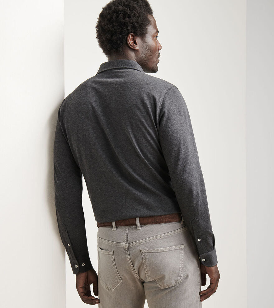 Peter Millar Amble Long-Sleeve Cotton Cashmere Polo In Charcoal