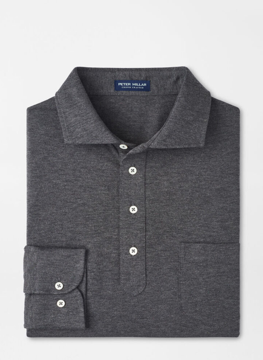 Peter Millar Amble Long-Sleeve Cotton Cashmere Polo In Charcoal