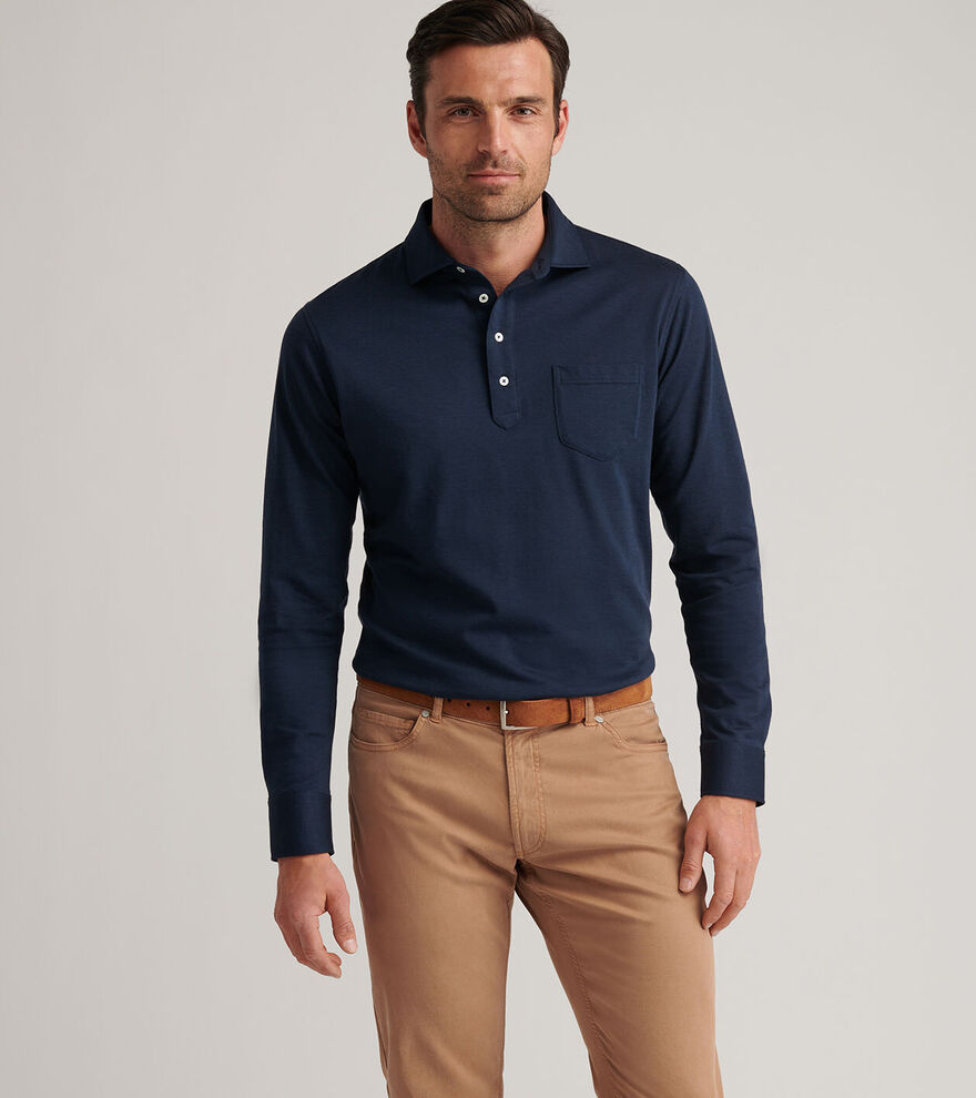 Peter Millar Amble Long-Sleeve Cotton Cashmere Polo In Navy