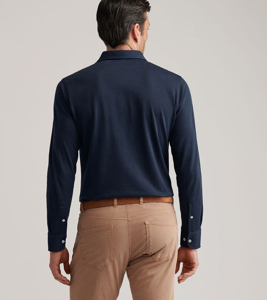 Peter Millar Amble Long-Sleeve Cotton Cashmere Polo In Navy