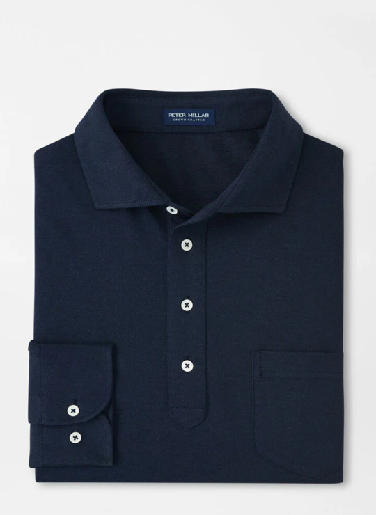 Peter Millar Lawrence Long-Sleeve Wool Polo In Navy