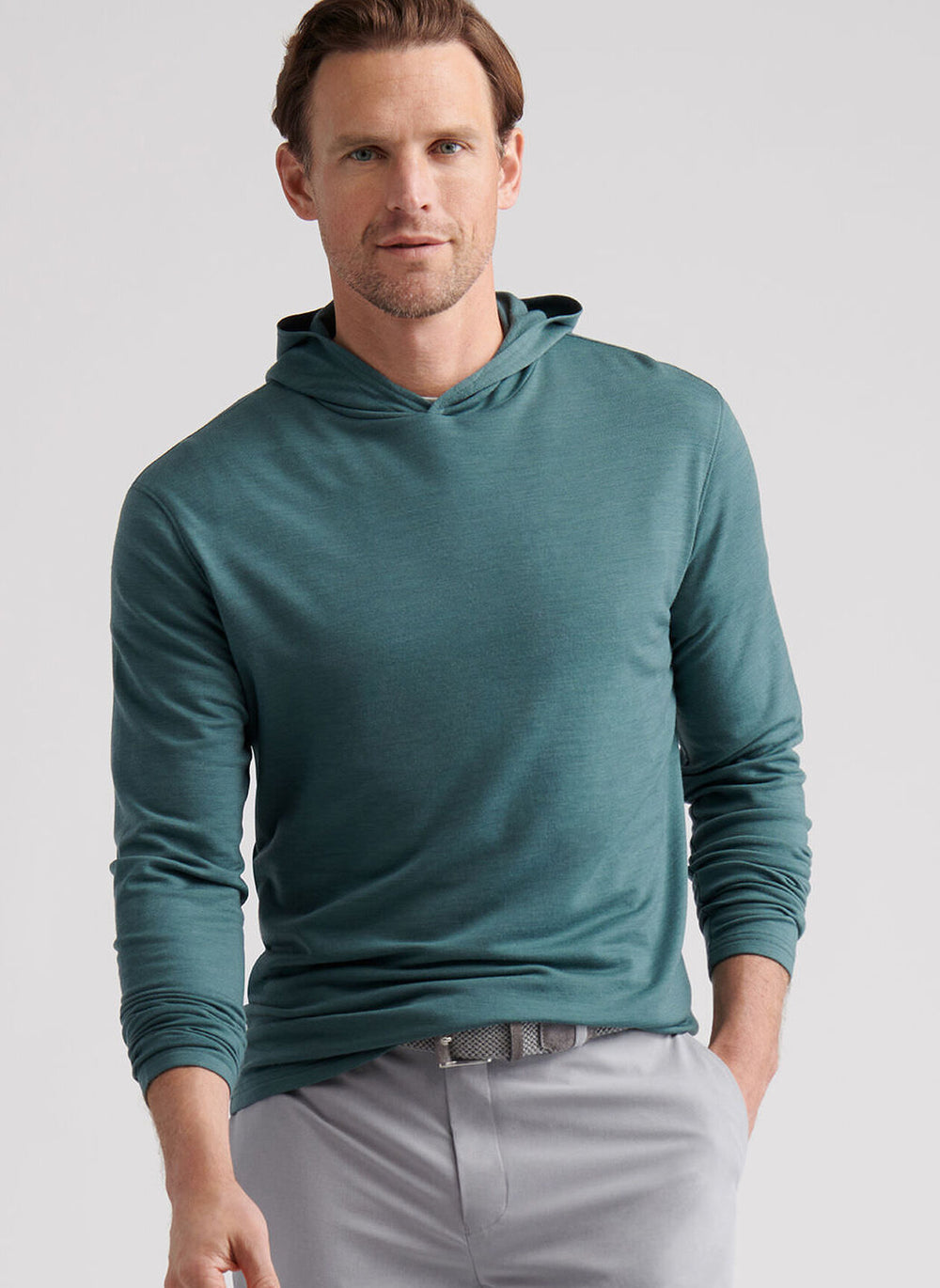 Peter Millar Excursionist Flex Heathered Hoodie In Sherwood