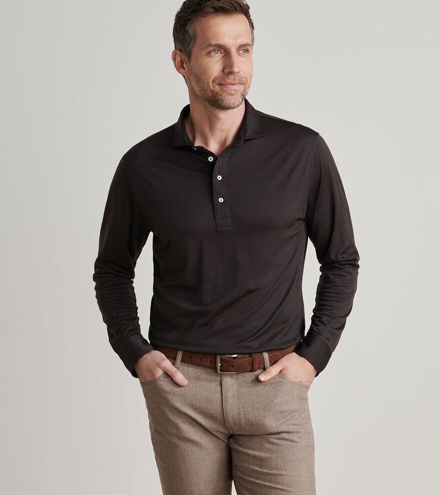 Peter Millar Lawrence Long-Sleeve Wool Polo Antique Walnut