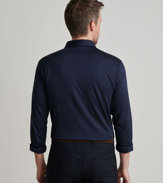 Peter Millar Lawrence Long-Sleeve Wool Polo In Navy