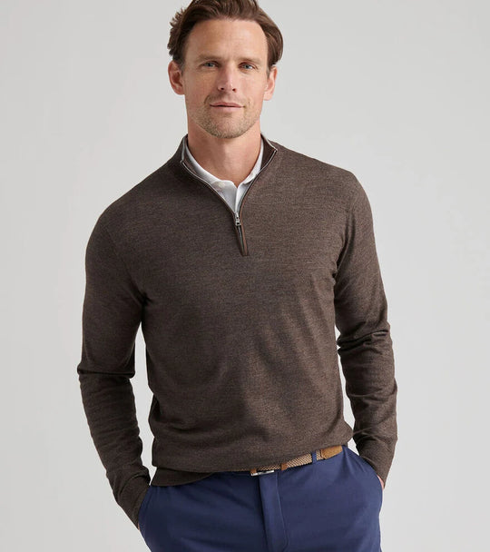Peter Millar Excursionist Flex Quarter-Zip Sweater In Antique Walnut