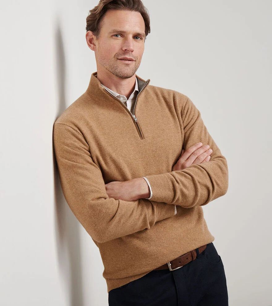 Peter Millar Artisan Crafted Cashmere Flex Quarter-Zip In Camel