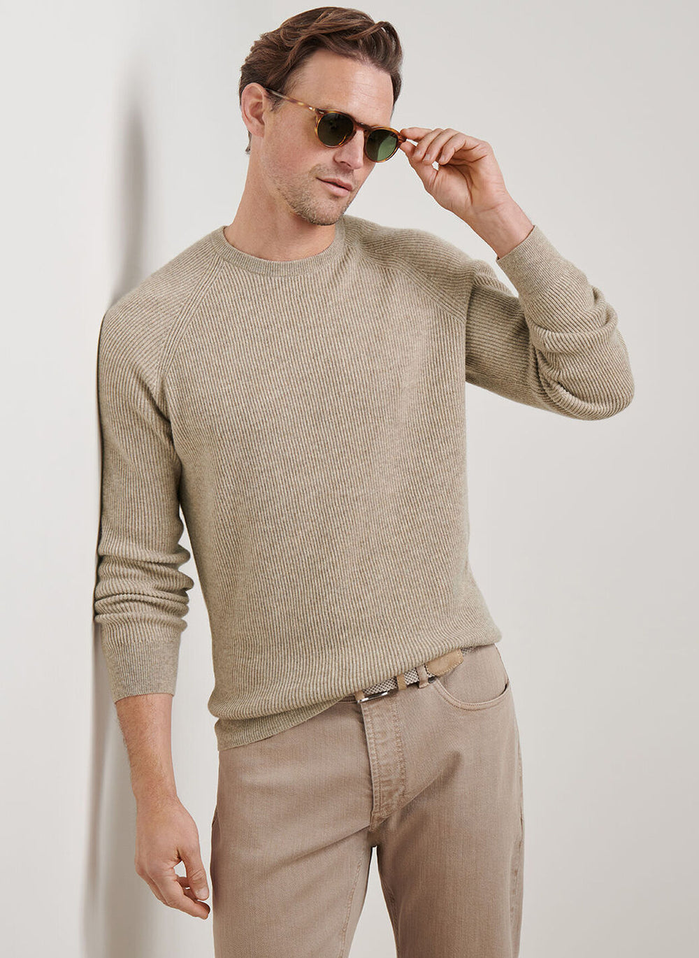 Peter Millar Artisan Crafted Cashmere Rib Crewneck In Barley
