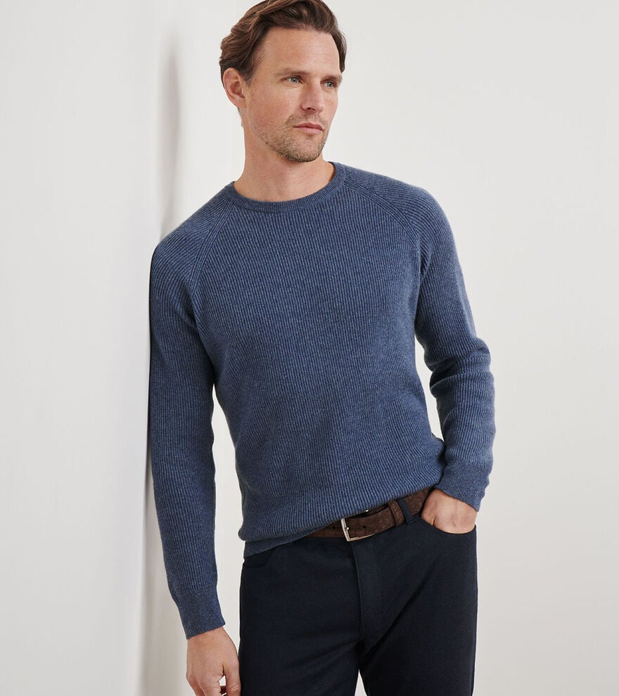 Peter Millar Artisan Crafted Cashmere Rib Crewneck In Nebula Blue