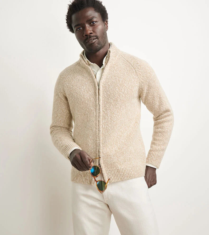 Peter Millar Lyle Full-Zip Sweater In Camel