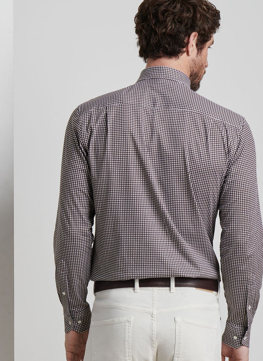Peter Millar Excursionist Flex Gingham Sport Shirt In Antique Walnut