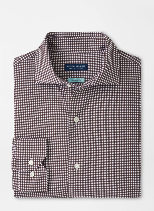 Peter Millar Excursionist Flex Gingham Sport Shirt In Antique Walnut