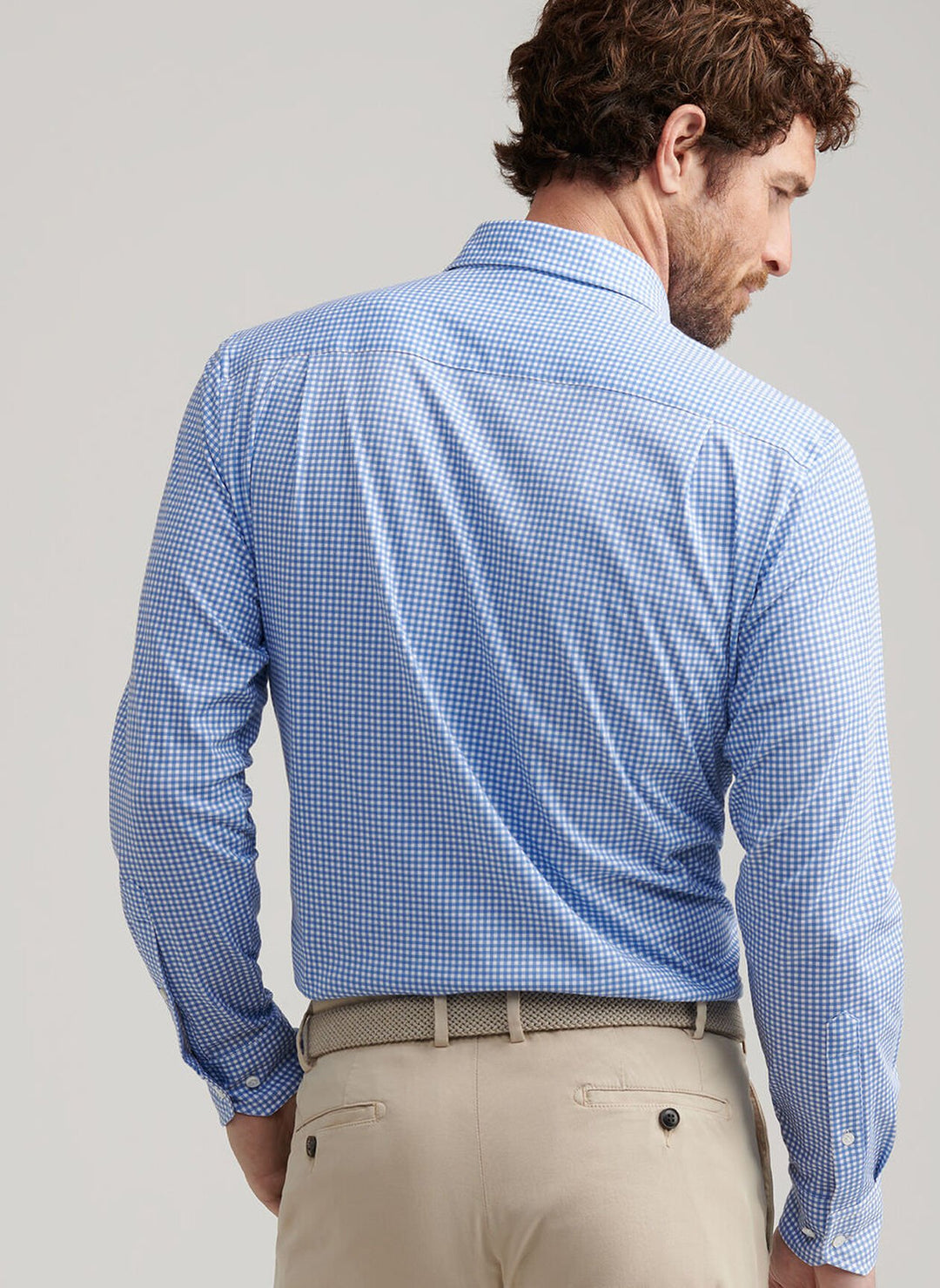 Peter Millar Excursionist Flex Gingham Sport Shirt In Rain Cloud