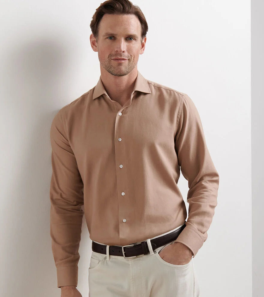 Peter Millar Amble Solid Sport Shirt In Camel