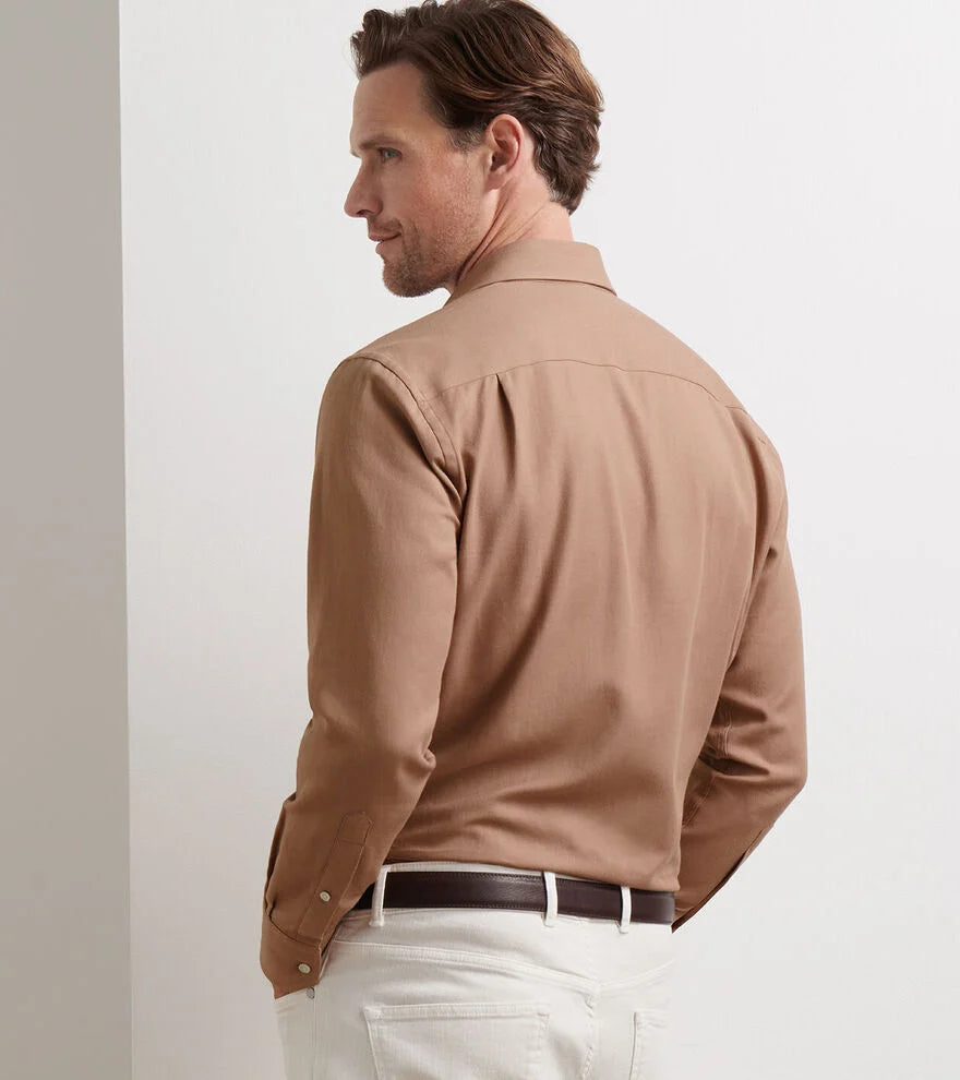 Peter Millar Amble Solid Sport Shirt In Camel