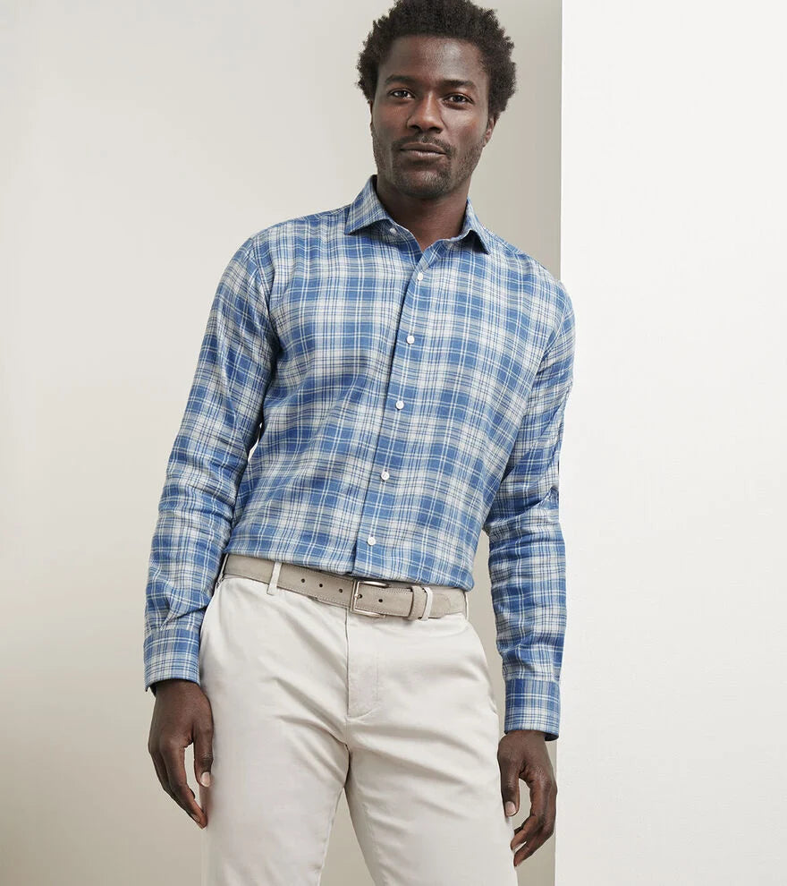 Peter Millar Riccia Italian Flannel Sport Shirt In Raincloud
