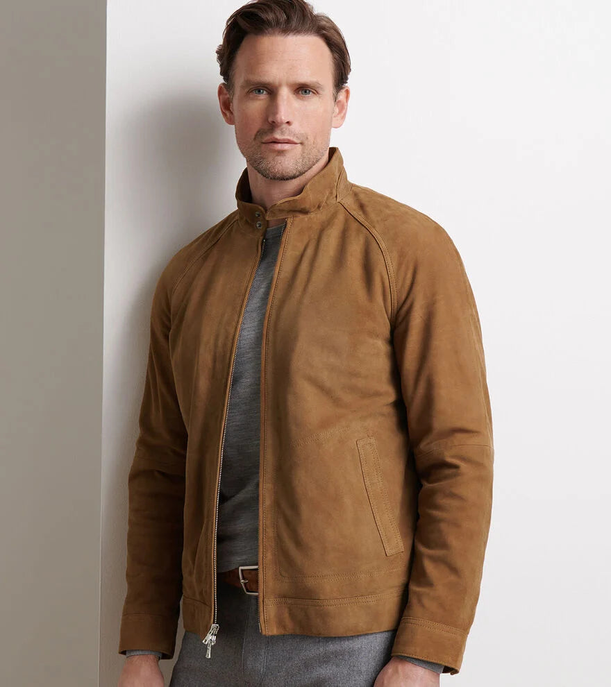 Peter  Millar Soho Suede Bomber In Saddle