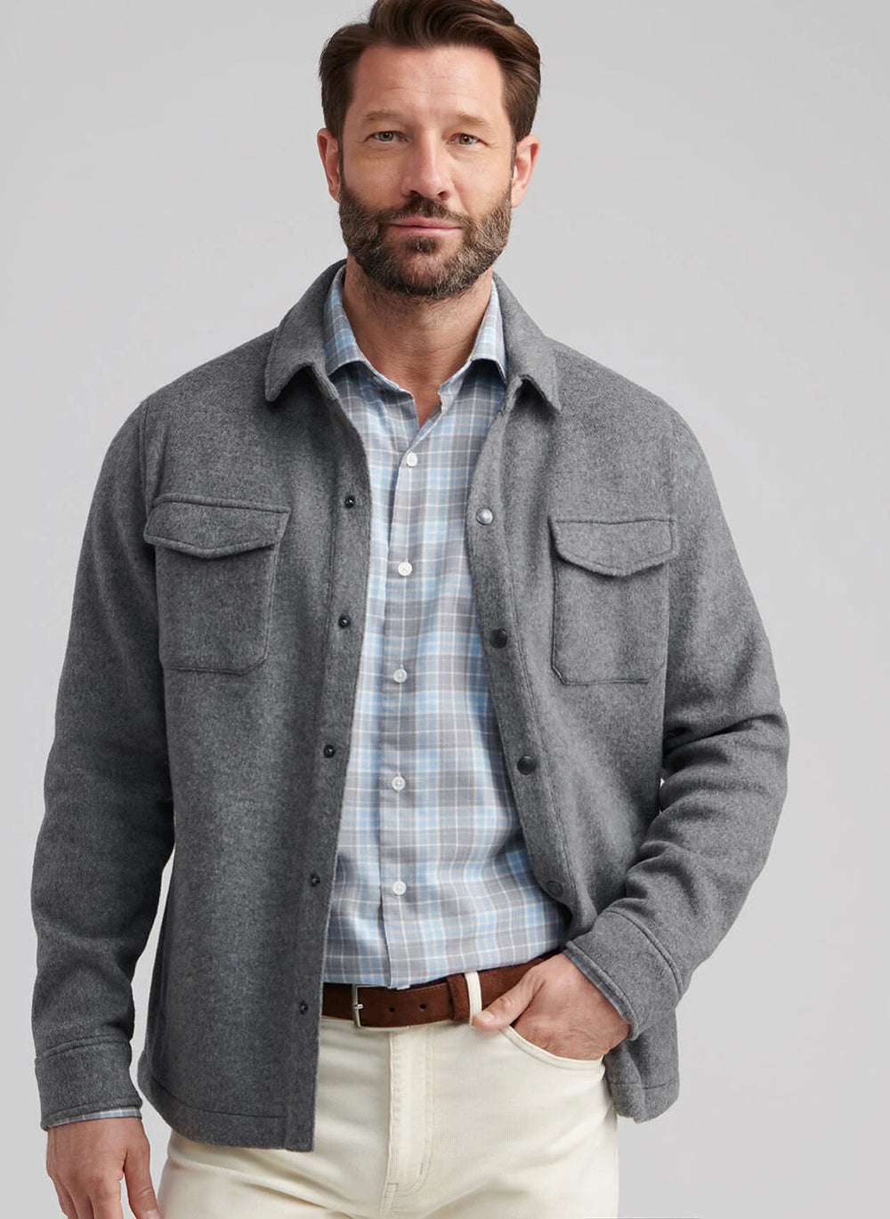 Peter Millar Crown Flex Merino Shirt Jacket In Oslo Grey