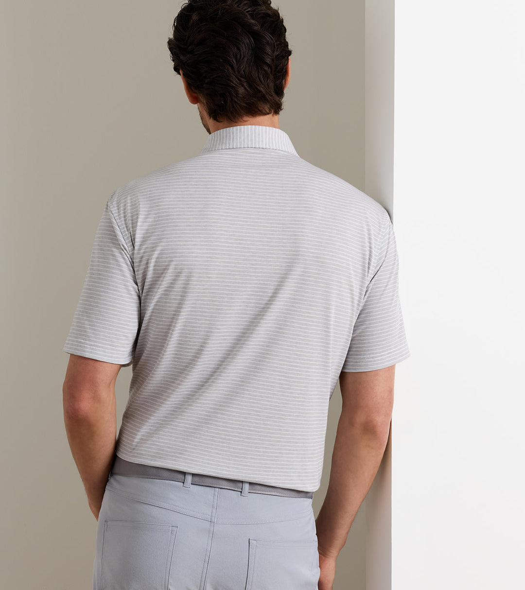 ETC Stripe Performance Jersey Polo In British Grey