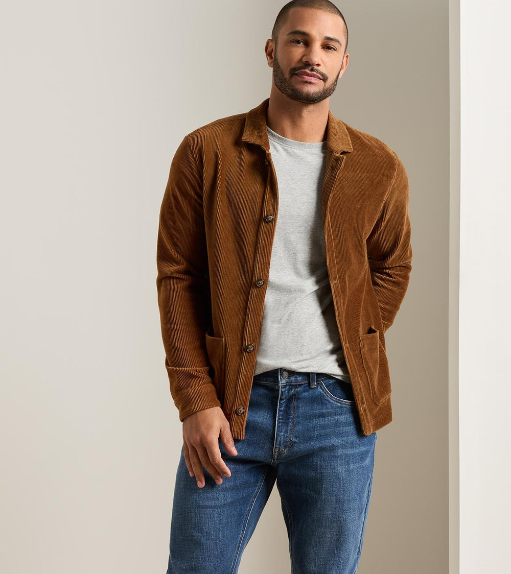 Corduroy Knit Chore Coat In Dark Amber