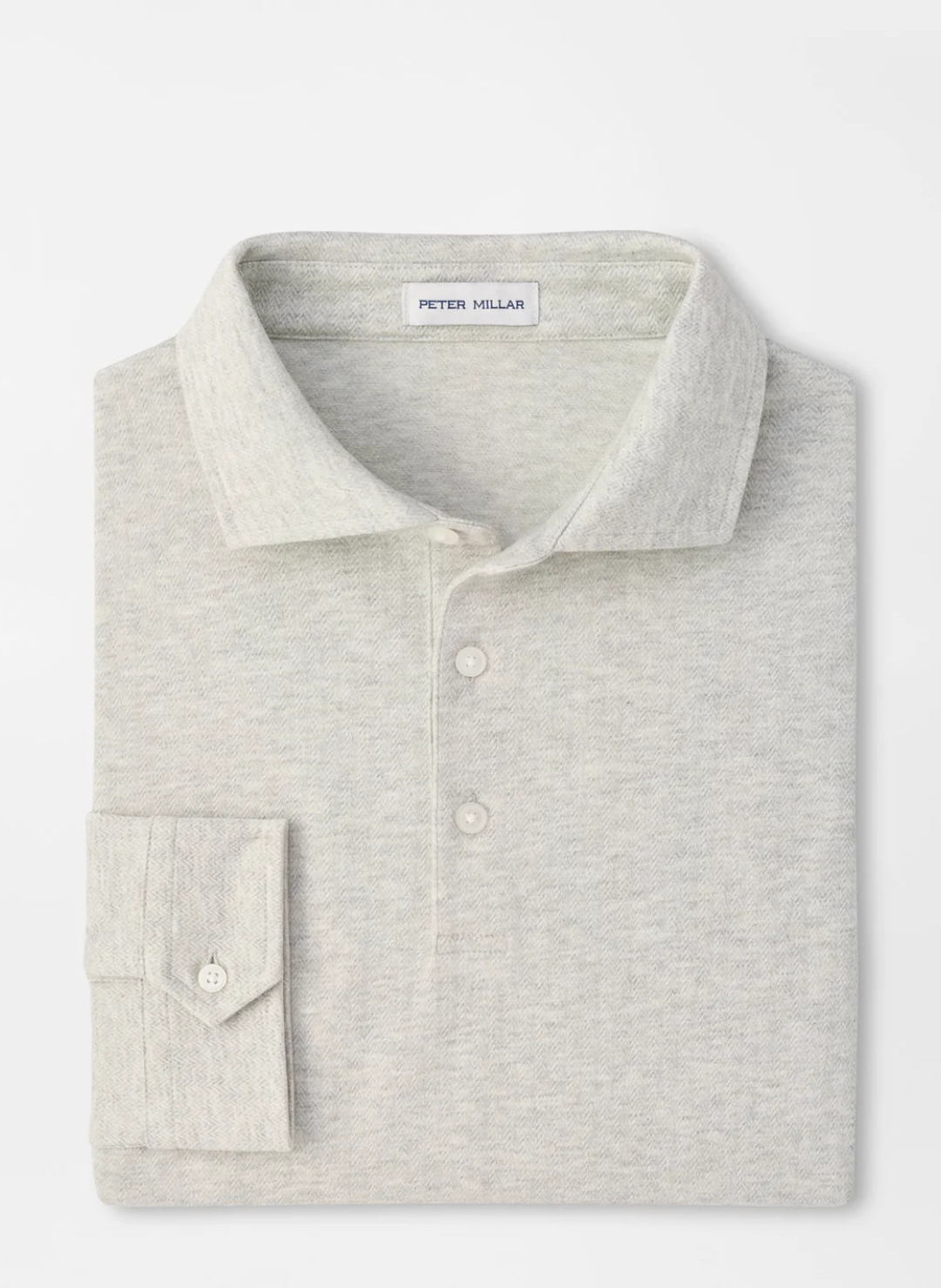 Herringbone Long-Sleeve Polo In Gale Grey