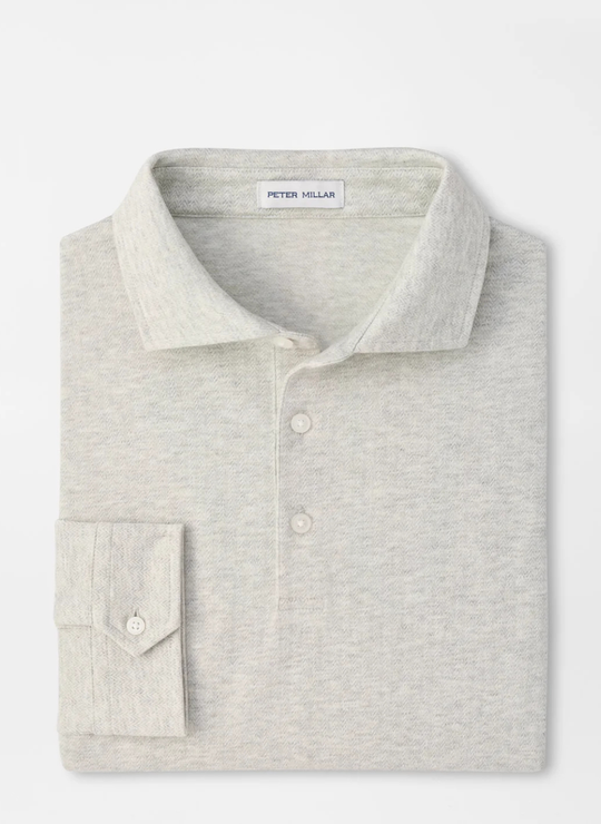 Herringbone Long-Sleeve Polo In Gale Grey