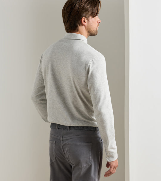 Herringbone Long-Sleeve Polo In Gale Grey