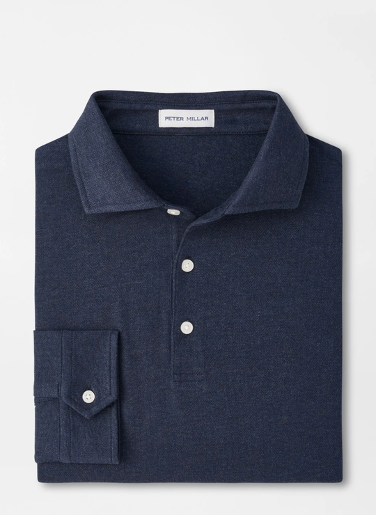 Herringbone Long-Sleeve Polo In Navy