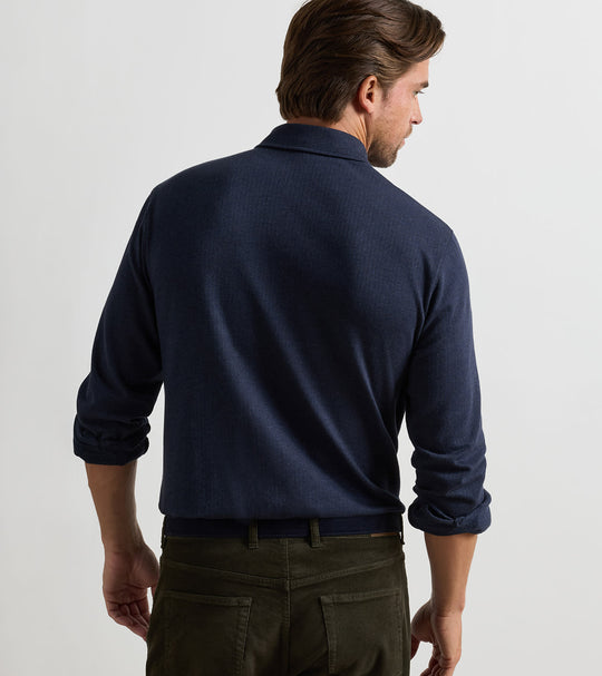 Herringbone Long-Sleeve Polo In Navy
