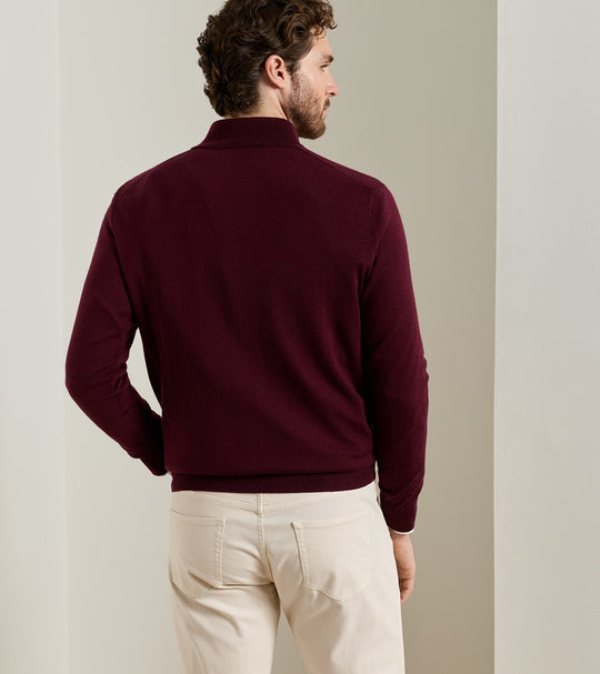 Autumn Crest Suede Trim Quarter-Zip In Bordeaux