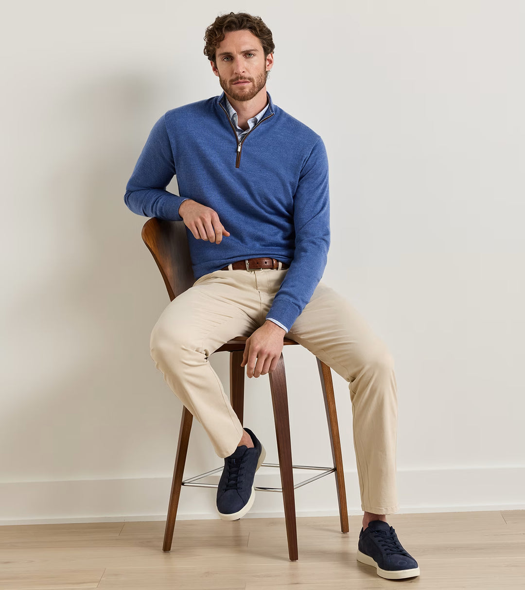 Autumn Crest Suede Trim Quarter-Zip In Crown Blue
