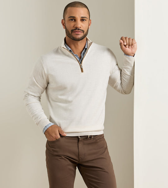 Autumn Crest Suede Trim Quarter-Zip In Ivory