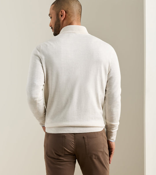 Autumn Crest Suede Trim Quarter-Zip In Ivory