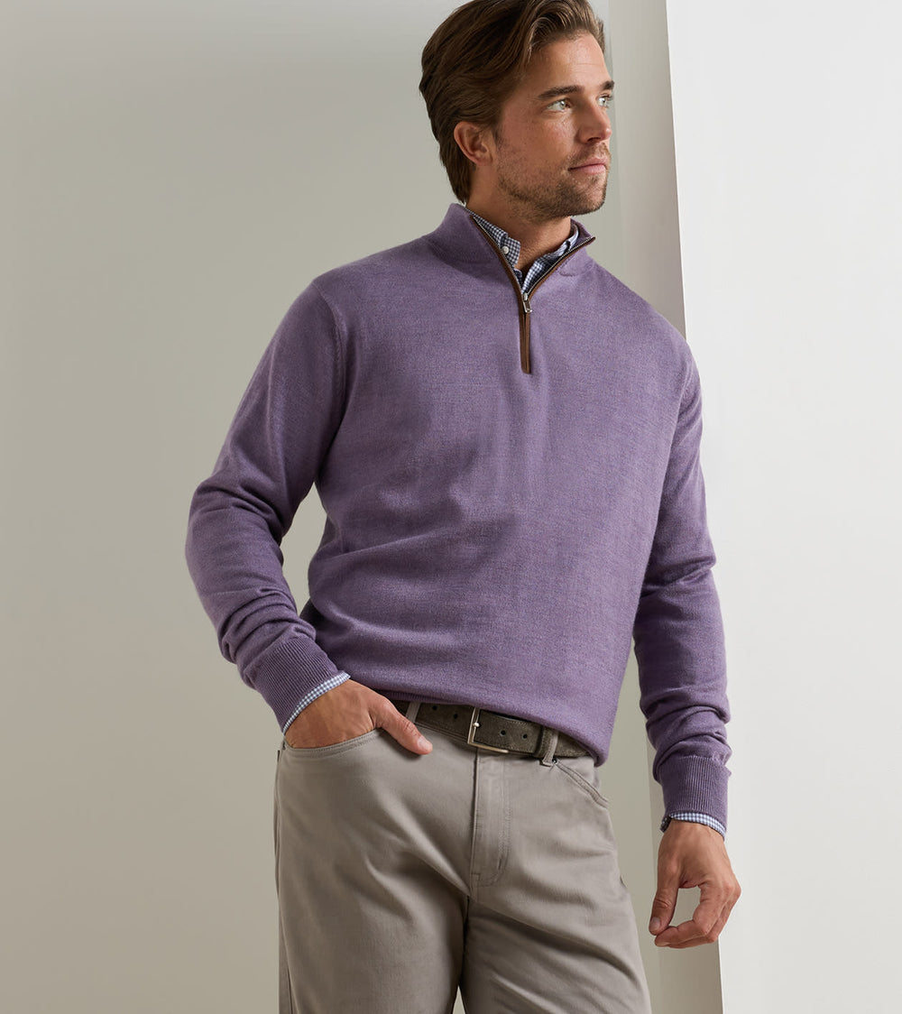 Autumn Crest Suede Trim Quarter-Zip In Purple Fig