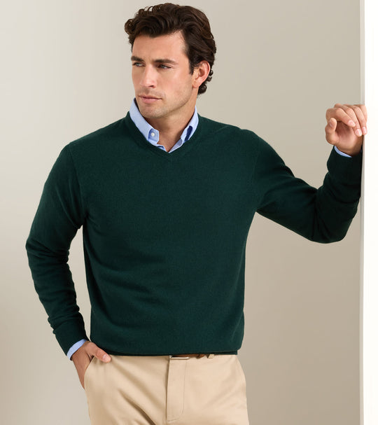 Crown Heritage Cashmere V-Neck Sweater In Pinebrook